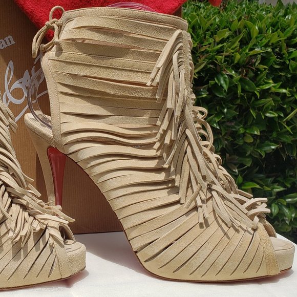 Christian Louboutin Open Toe Beige Suede Boots Size 40 EU/ 10 US - Picture 7 of 16